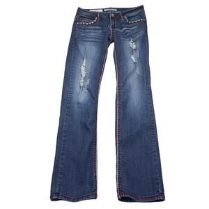 Liuce Pants Womens 7 Blue Denim Flat front Straight Pockets Distressed Jeans